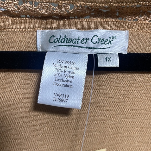 Coldwater Creek Camel-colored Pleated Chiffon Trim Cardigan - NWT - Picture 6 of 8
